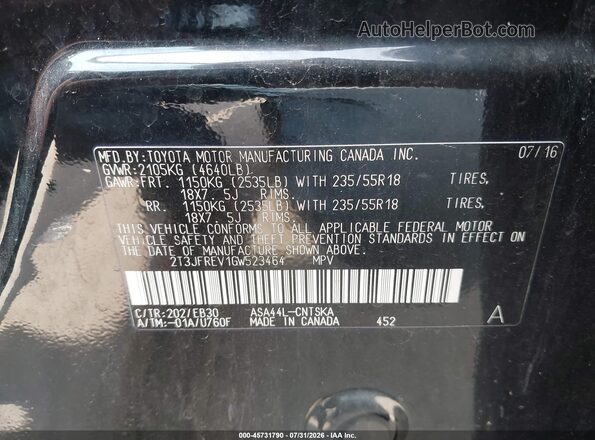 2T3JFREV1GW523464 2016 TOYOTA RAV4 Black Vista del compartimento del motor