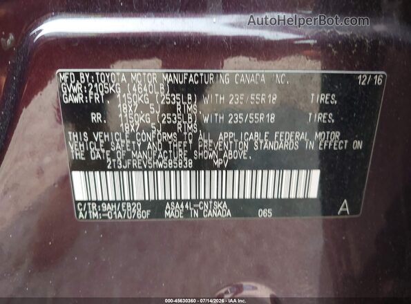 2T3JFREV5HW585838 2017 TOYOTA RAV4 Purple Widok komory silnika