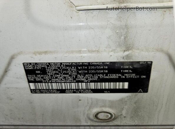 2T3JFREV8GW498448 2016 TOYOTA RAV4 White Widok wnętrza 360 stopni