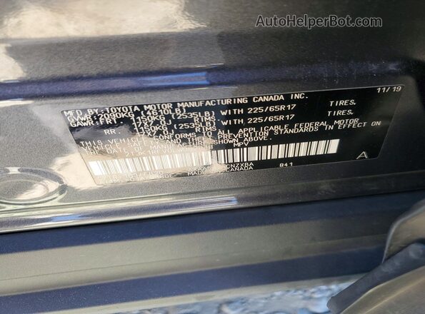 2T3K1RFV0LW062818 2020 TOYOTA RAV4 Gray Vista de la etiqueta del VIN