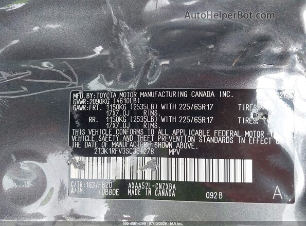 2T3K1RFV3SC364278 2025 TOYOTA RAV4 Gray Շարժիչի բաժամունքի տեսք