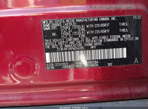 2T3K1RFV6PW244285 2023 TOYOTA RAV4 Red ძრავის განყოფილების ხედი