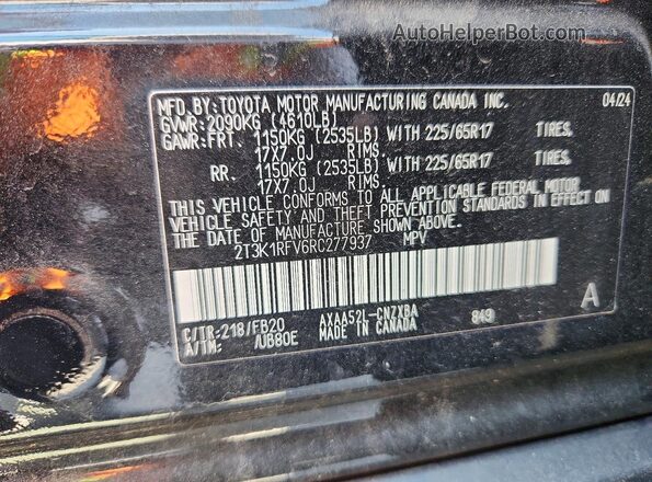 2T3K1RFV6RC277937 2024 TOYOTA RAV4 Black Vista del compartimento del motor