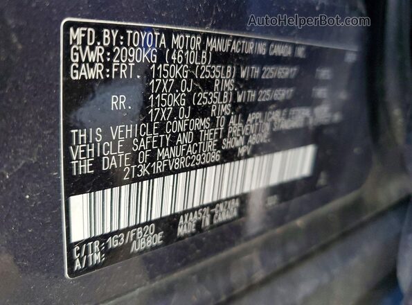 2T3K1RFV8RC293086 2024 TOYOTA RAV4 Gray Вид наклейки з VIN-кодом