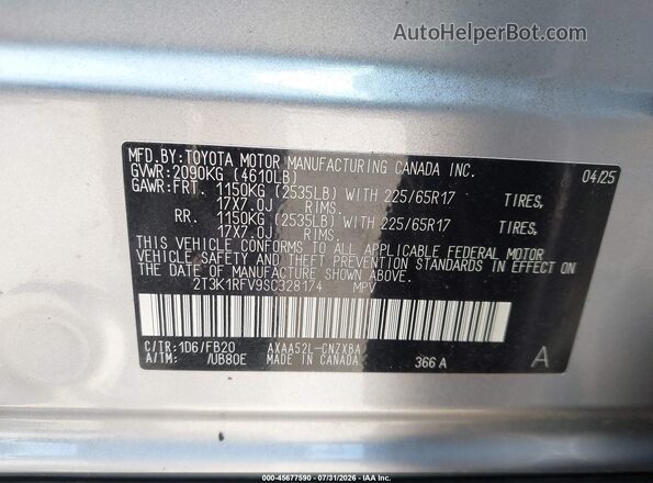 2T3K1RFV9SC328174 2025 TOYOTA RAV4 Silver Widok komory silnika