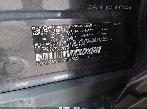 2T3LWRFV0LW060282 2020 TOYOTA RAV4 HYBRID Gray Vista del compartimento del motor