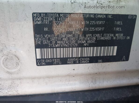 2T3LWRFV7RW212129 2024 TOYOTA RAV4 HYBRID White Widok komory silnika