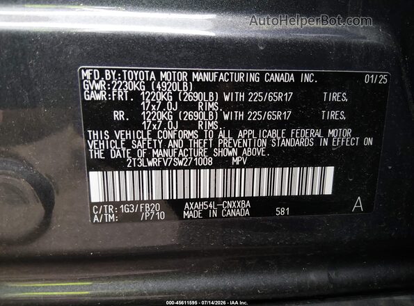 2T3LWRFV7SW271008 2025 TOYOTA RAV4 HYBRID Gray Engine compartment view