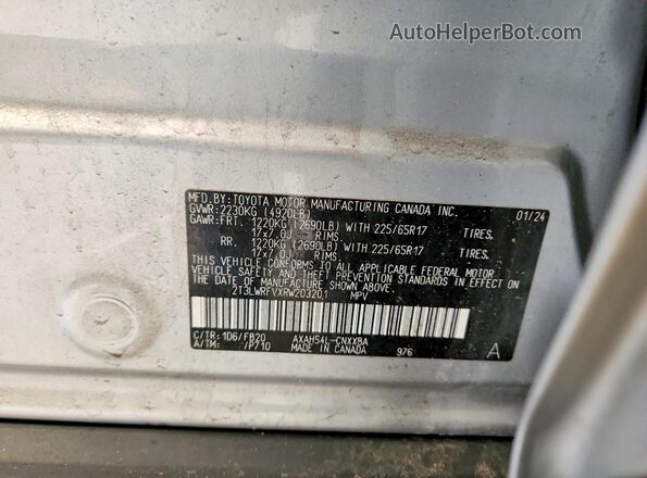 2T3LWRFVXRW203201 2024 TOYOTA RAV4 Silver VIN კოდის სტიკერის ხედი