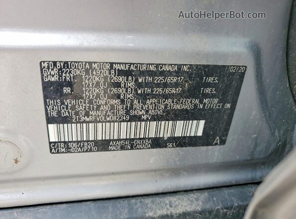 2T3MWRFV0LW082349 2020 TOYOTA RAV4 Purple 360 interior view