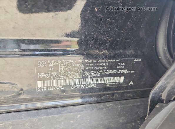 2T3MWRFV9KW006515 2019 TOYOTA RAV4 Черный Вид наклейки с VIN-кодом