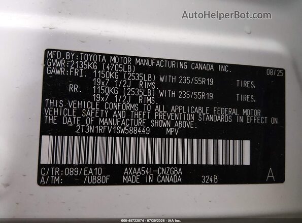 2T3N1RFV1SW588449 2025 TOYOTA RAV4 White Շարժիչի բաժամունքի տեսք
