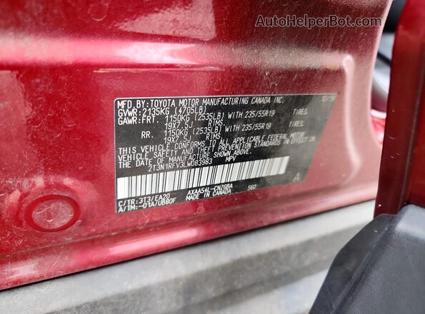 2T3N1RFV3LW083983 2020 TOYOTA RAV4 Burgundy Вид наклейки з VIN-кодом
