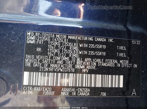 2T3N1RFV5PW337618 2023 TOYOTA RAV4 Dark Blue Вид подкапотного пространства
