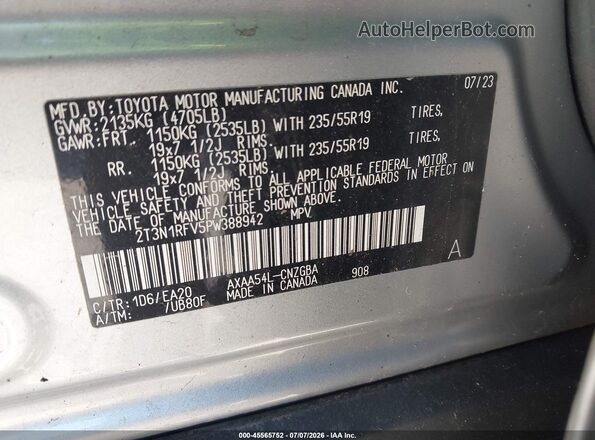 2T3N1RFV5PW388942 2023 TOYOTA RAV4 Silver Widok komory silnika
