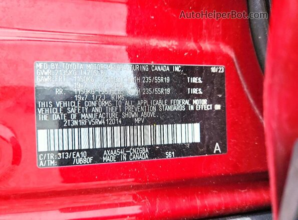 2T3N1RFV5RW412014 2024 TOYOTA RAV4 Красный Вид наклейки с VIN-кодом