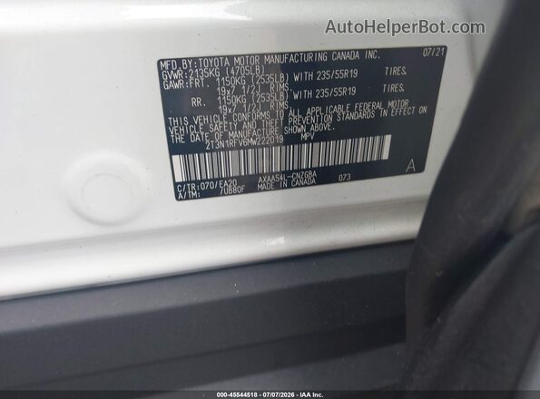 2T3N1RFV6MW222019 2021 TOYOTA RAV4 White Вид підкапотного простору