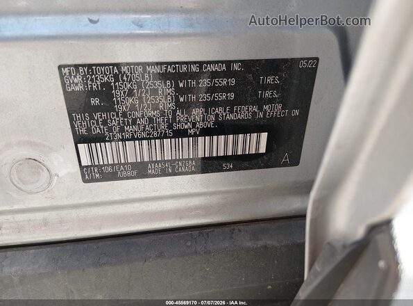 2T3N1RFV6NC287715 2022 TOYOTA RAV4 Silver Շարժիչի բաժամունքի տեսք