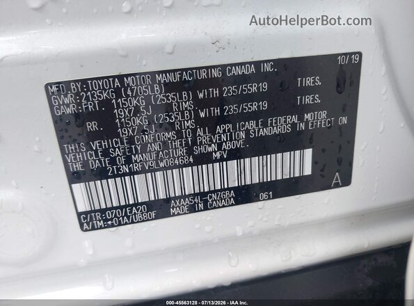 2T3N1RFV9LW084684 2020 TOYOTA RAV4 White Vista del compartimento del motor