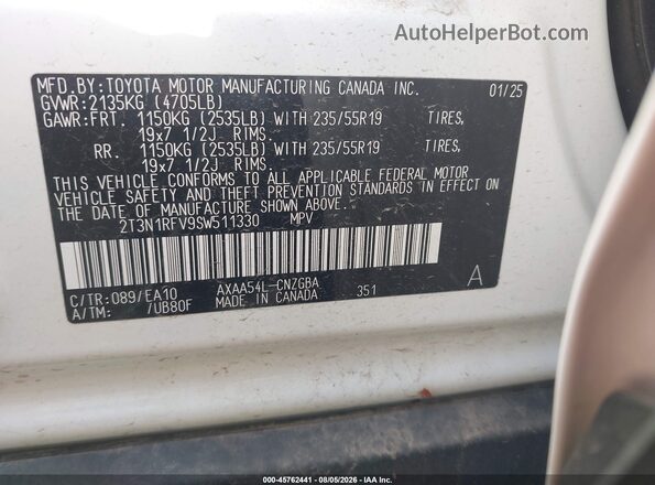 2T3N1RFV9SW511330 2025 TOYOTA RAV4 White Vista del compartimento del motor
