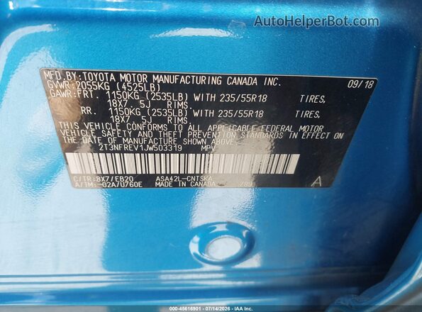 2T3NFREV1JW503319 2018 TOYOTA RAV4 Blue Engine compartment view