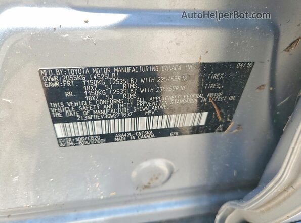 2T3NFREV3GW271637 2016 TOYOTA RAV4 Silver Vista del compartimento del motor