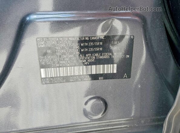 2T3NFREV7GW309712 2016 TOYOTA RAV4 Gray Vista del compartimento del motor