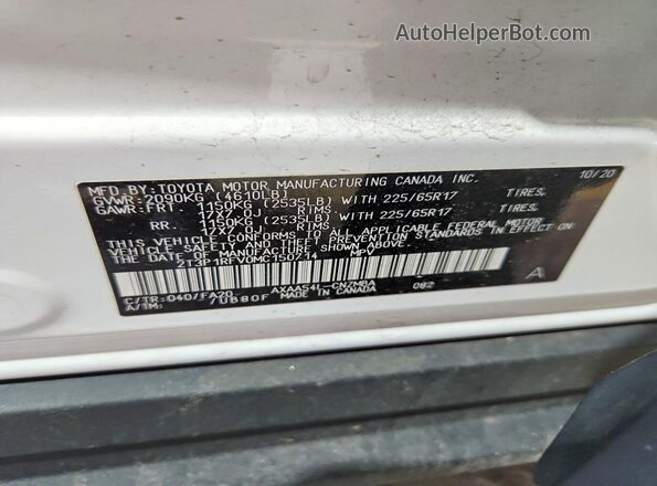 2T3P1RFV0MC150714 2021 TOYOTA RAV4 White Вид наклейки з VIN-кодом