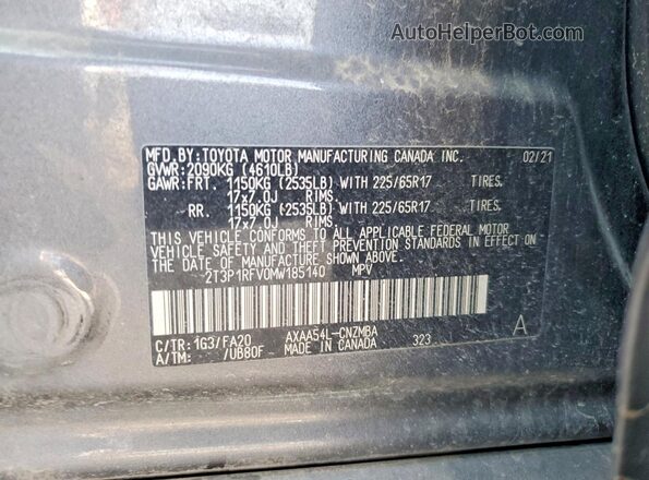2T3P1RFV0MW185140 2021 TOYOTA RAV4 Gray ძრავის განყოფილების ხედი