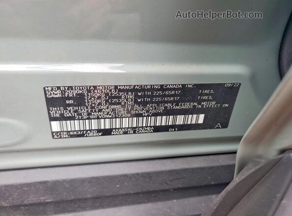 2T3P1RFV0NW312308 2022 TOYOTA RAV4 Gray Вид наклейки з VIN-кодом