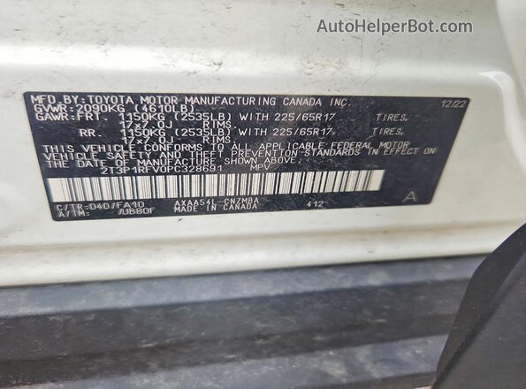 2T3P1RFV0PC328691 2023 TOYOTA RAV4 White VIN კოდის სტიკერის ხედი
