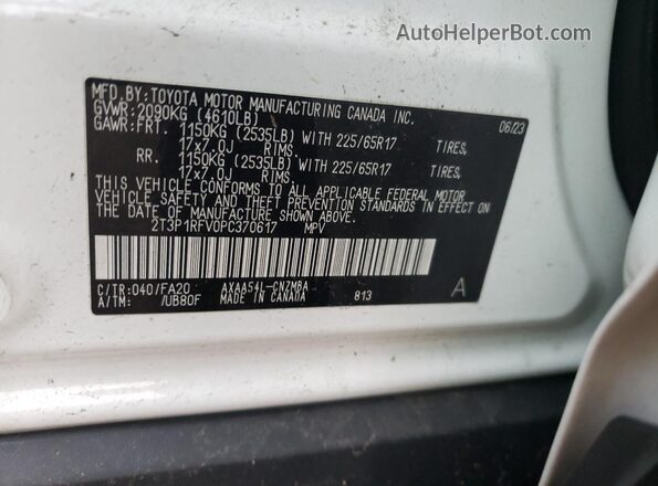2T3P1RFV0PC370617 2023 TOYOTA RAV4 White Вид наклейки з VIN-кодом