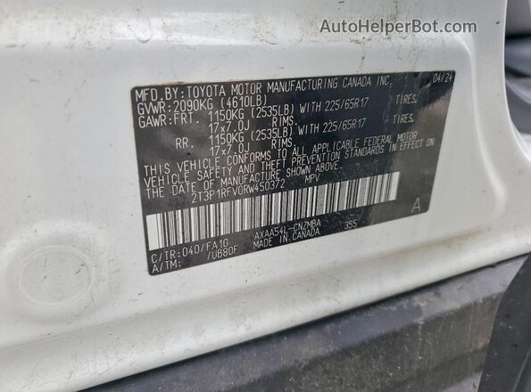 2T3P1RFV0RW450372 2024 TOYOTA RAV4 White Вид наклейки з VIN-кодом