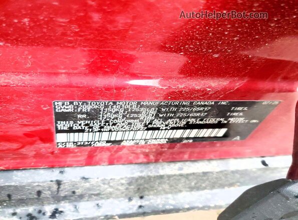 2T3P1RFV0SW570727 2025 TOYOTA RAV4 Red Вид наклейки з VIN-кодом