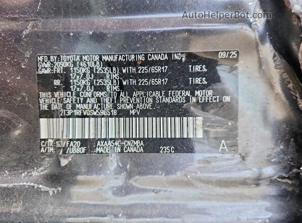 2T3P1RFV0SW596518 2025 TOYOTA RAV4 Gray VIN կոդի պիտակի տեսք