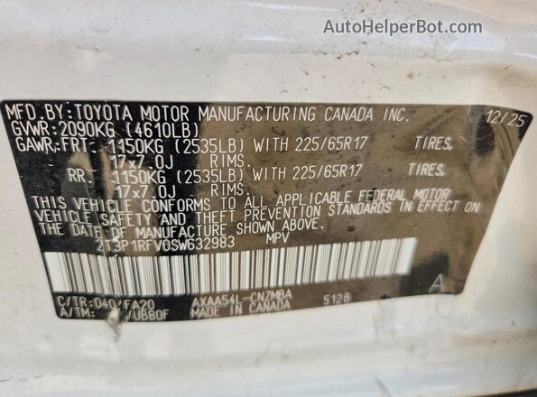2T3P1RFV0SW632983 2025 TOYOTA RAV4 White Vista del compartimento del motor