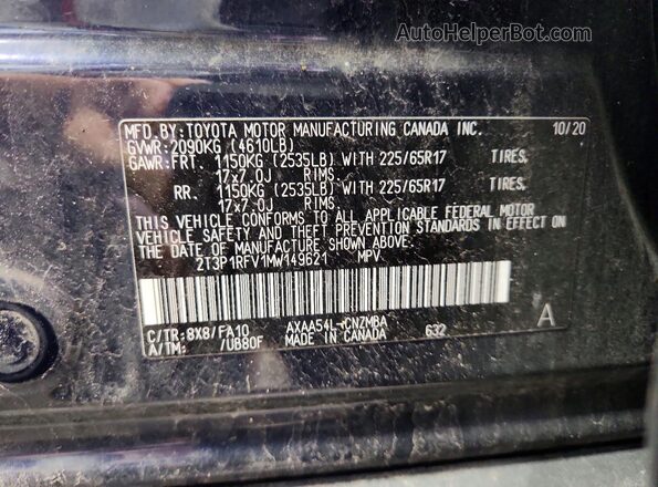 2T3P1RFV1MW149621 2021 TOYOTA RAV4 Blue Widok naklejki z numerem VIN