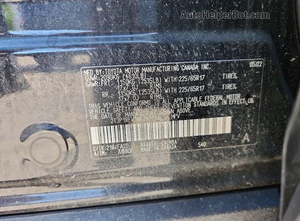 2T3P1RFV1NC287713 2022 TOYOTA RAV4 Black VIN კოდის სტიკერის ხედი
