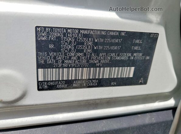 2T3P1RFV1PC372702 2023 TOYOTA RAV4 White Вид наклейки з VIN-кодом