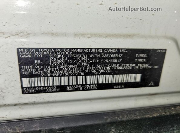 2T3P1RFV1SC525295 2025 TOYOTA RAV4 White Widok wnętrza 360 stopni