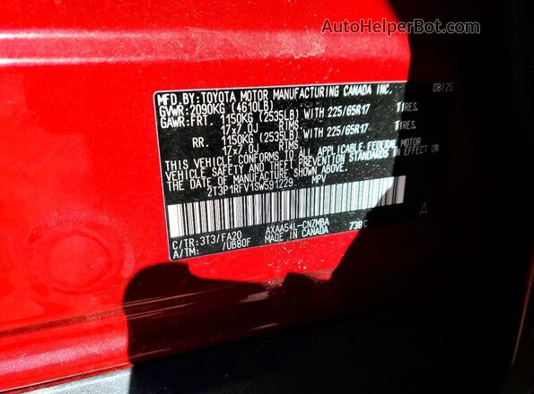 2T3P1RFV1SW591229 2025 TOYOTA RAV4 Red VIN sticker view