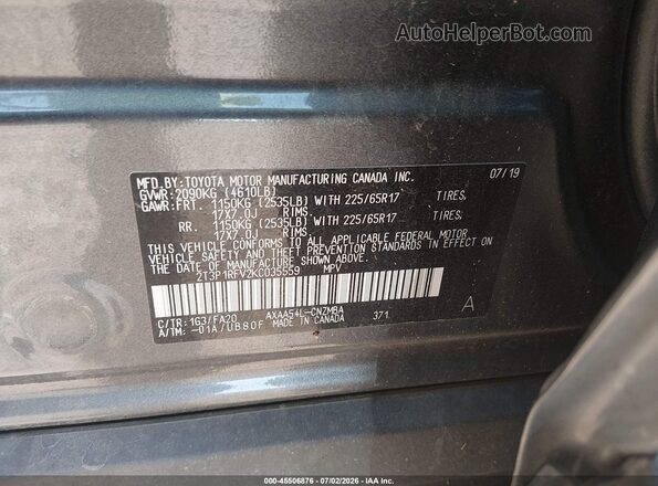 2T3P1RFV2KC035559 2019 TOYOTA RAV4 Gray Widok komory silnika