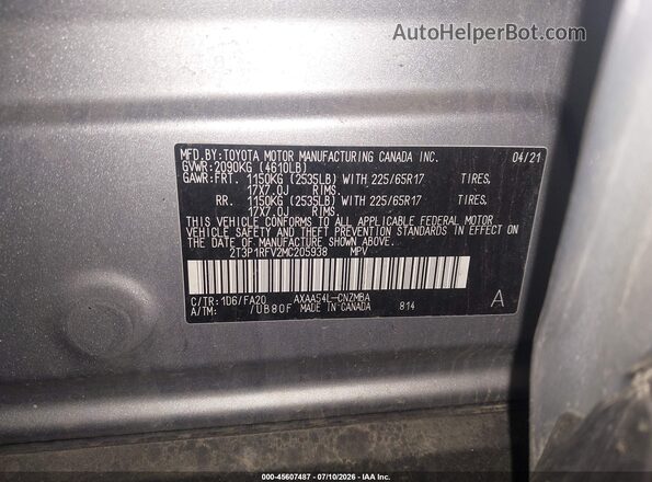 2T3P1RFV2MC205938 2021 TOYOTA RAV4 Серебряный Вид подкапотного пространства