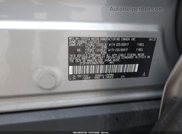 2T3P1RFV2NW267856 2022 TOYOTA RAV4 Silver Vista del compartimento del motor