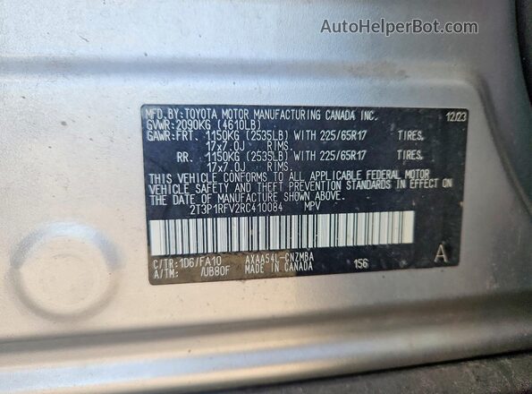 2T3P1RFV2RC410084 2024 TOYOTA RAV4 Silver Widok naklejki z numerem VIN