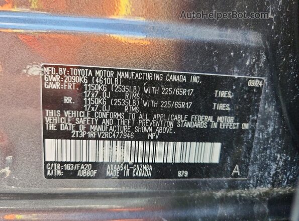 2T3P1RFV2RC477946 2024 TOYOTA RAV4 Charcoal სალონის 360-გრადუსიანი ხედი