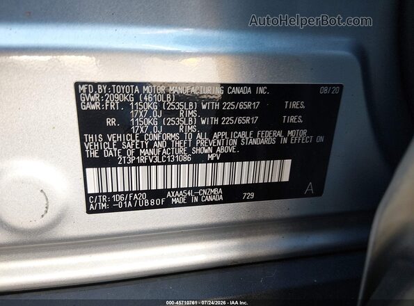 2T3P1RFV3LC131086 2020 TOYOTA RAV4 Silver Vista del compartimento del motor