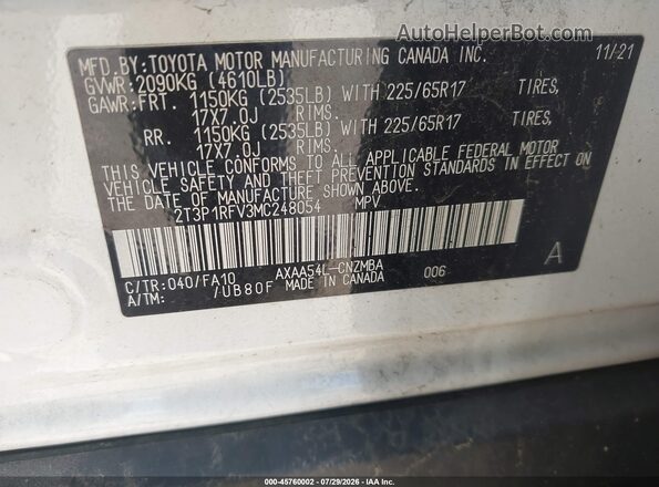 2T3P1RFV3MC248054 2021 TOYOTA RAV4 White Вид підкапотного простору