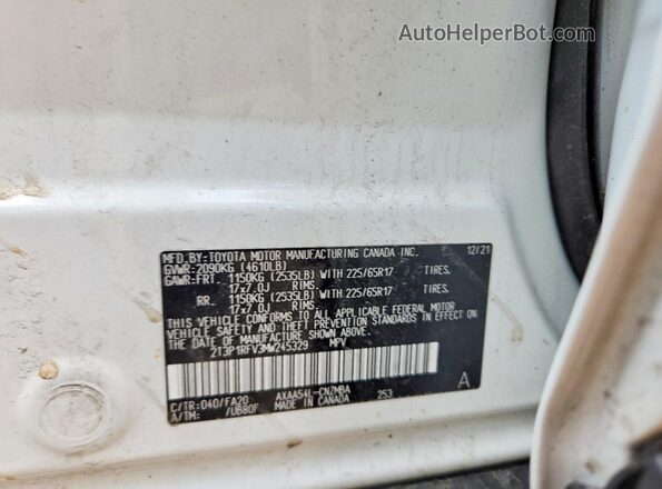 2T3P1RFV3MW245329 2021 TOYOTA RAV4 Белый Вид наклейки с VIN-кодом
