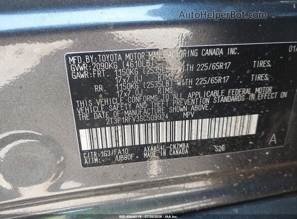 2T3P1RFV3SC509924 2025 TOYOTA RAV4 Gray Vista del compartimento del motor